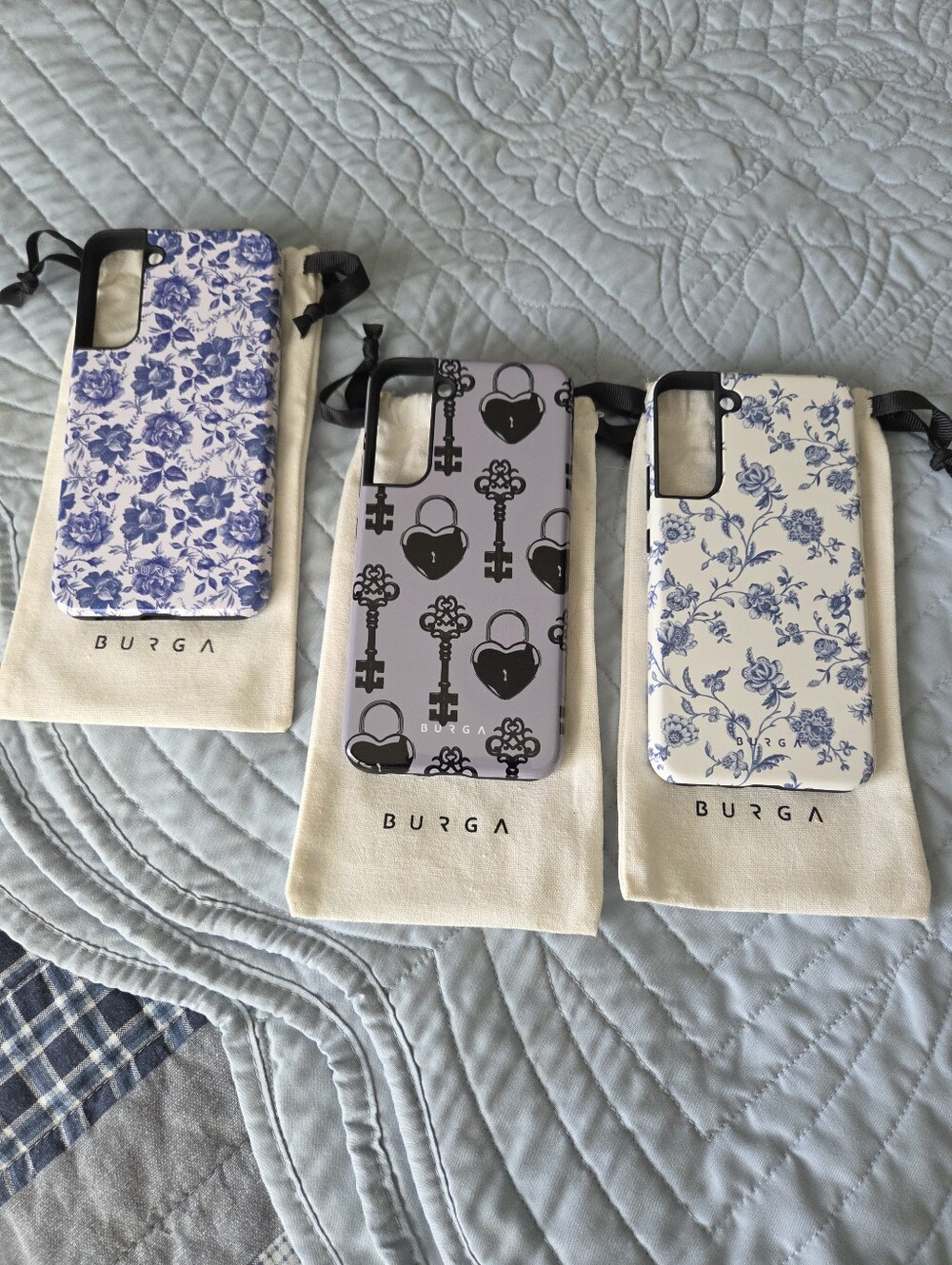 Burga Blue Floral and Patterned Phone Case - Blue/White Gray/Black